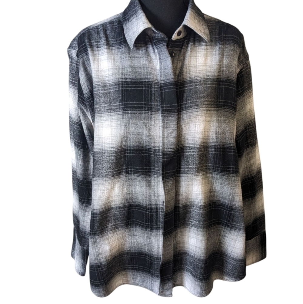 Banana Republic black and white women's flannel jacket shacket size XL oversized